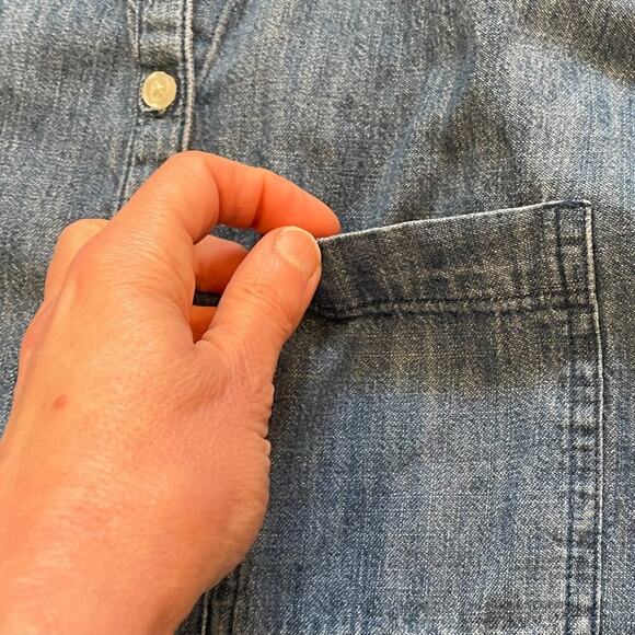 Old Navy Denim Short Sleeve Button Down Collared Shirt Dress, Medium Wash, S - Picture 4 of 11